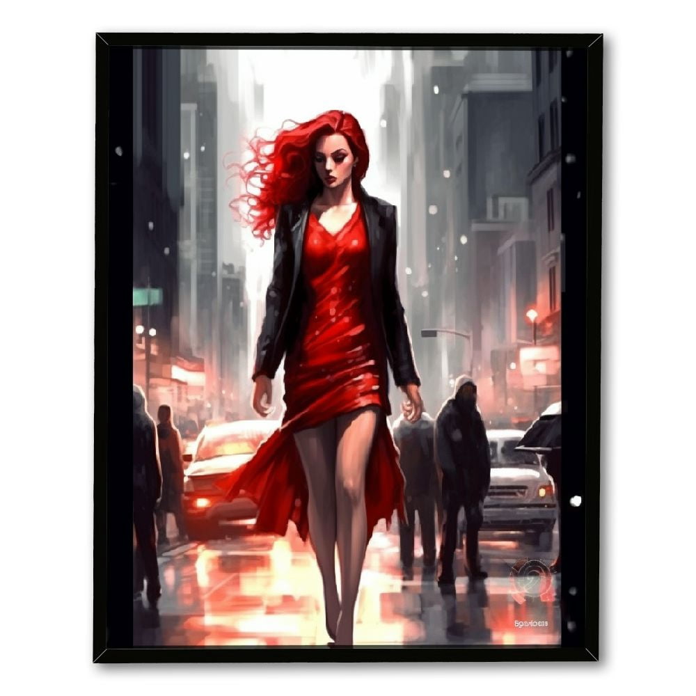 Ulloord Canvas Wall Art - Red Woman in - Decoration Artwork for Living ...
