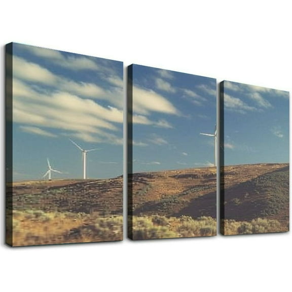 Ulloord Cloud Grassland Wind Turbine Plain Energy Wall Decor Art Canvas Painting H Canvas Painting Wall Art for Bedroom Living Room Decor