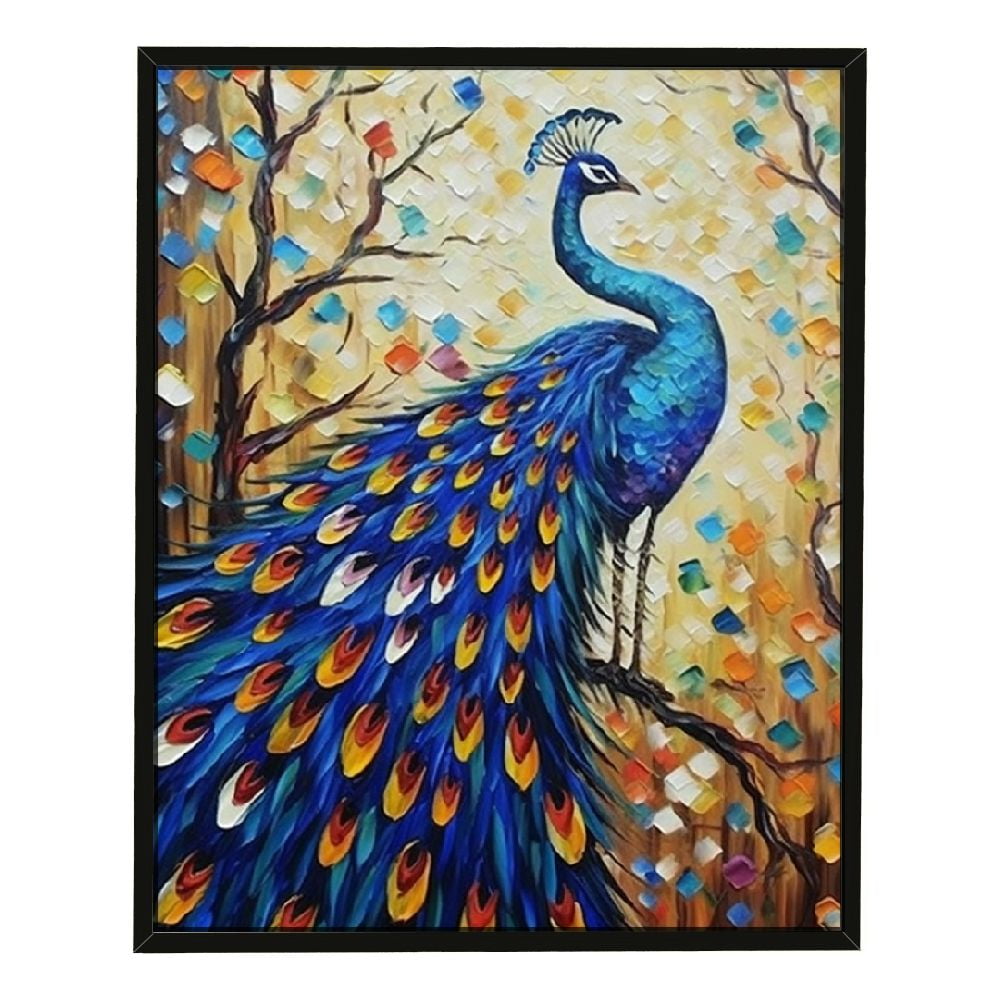Ulloord Dark Blue Peacock Canvas Wall Art Animal Bird Paintings