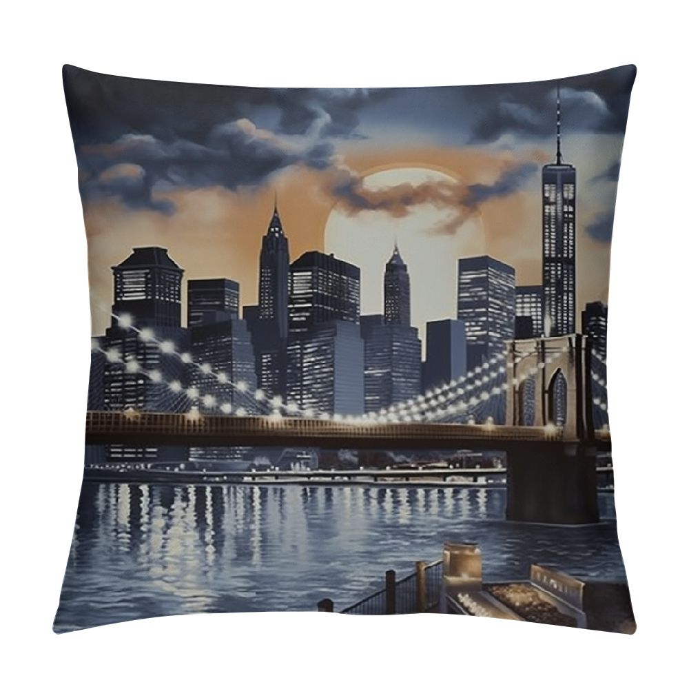 Ulloord Decorative Linen Square Throw Pillow Cover Ny Brooklyn Bridge