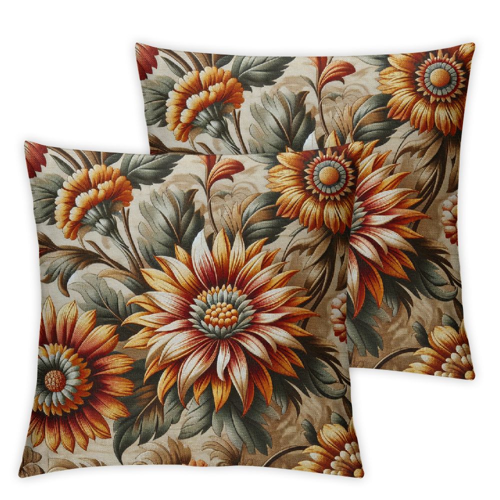 Ulloord Decorative Square Throw Pillow Cover Linen Sunflowers Orange