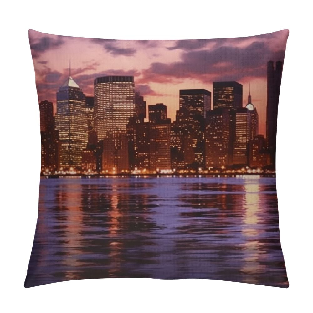 Ulloord Decorative Throw Pillow Cover Red Night New York City Manhattan