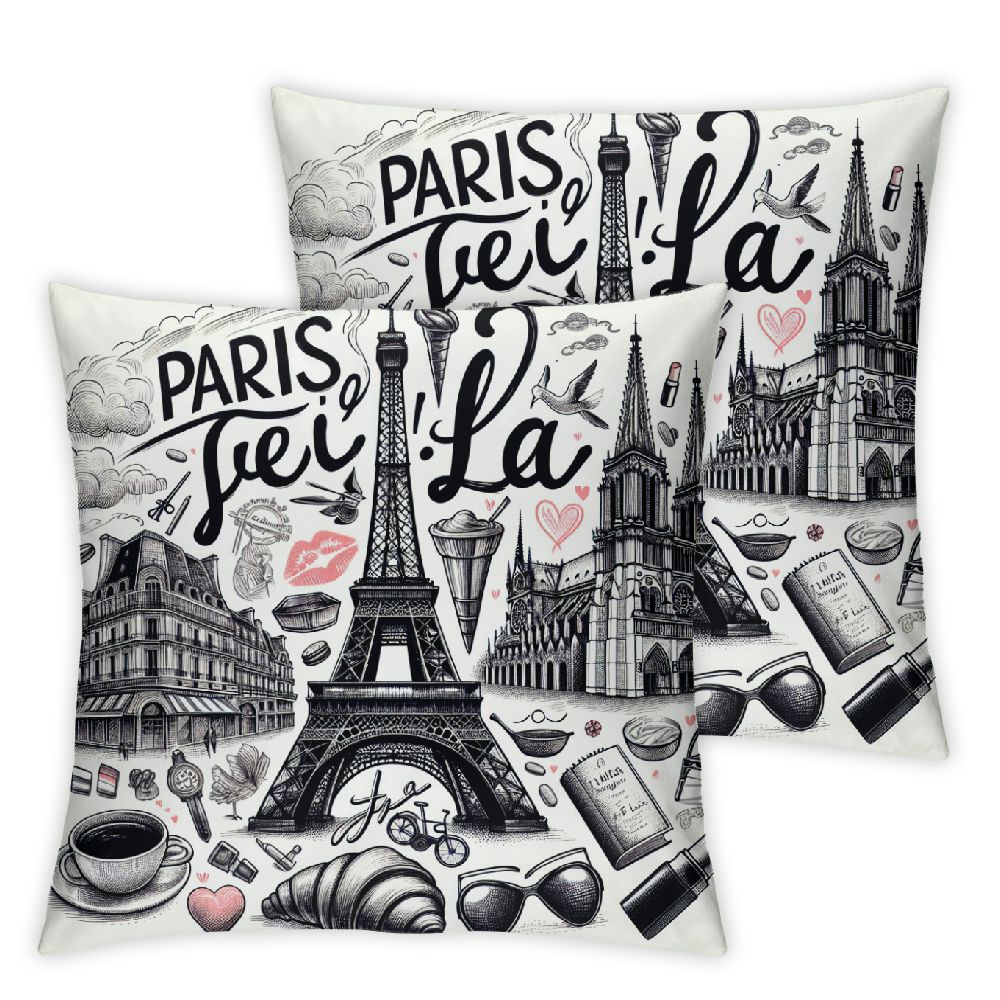 Ulloord Eiffel Tower Pillow Cover,Symbol of Paris Hand Sketched