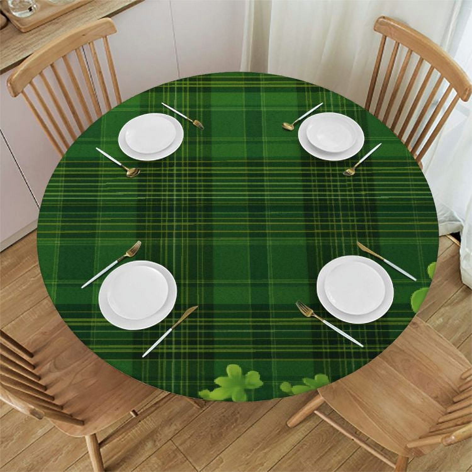 Ulloord Elastic Edge Round Tablecloth Green Grid Clover Fitted Table