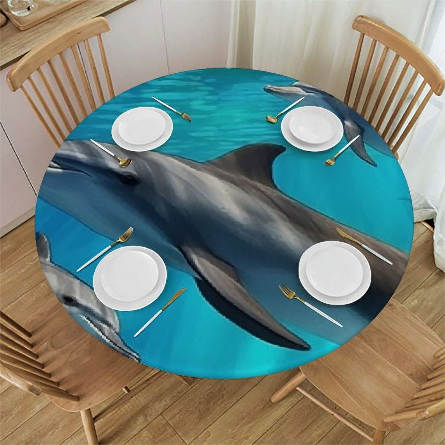 Ulloord Elastic Tablecloth, Dolphin Decorative Fabric Table Cover for ...