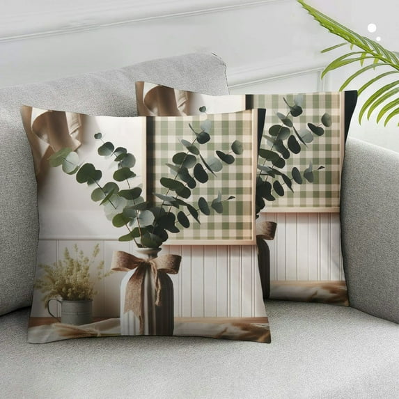 Ulloord Eucalyptus Leaves Decorative Pillow Cover Summer Truck Throw Pillow Case Buffalo Plaids Cushion Cover for Home Office Sofa Couch Decoration