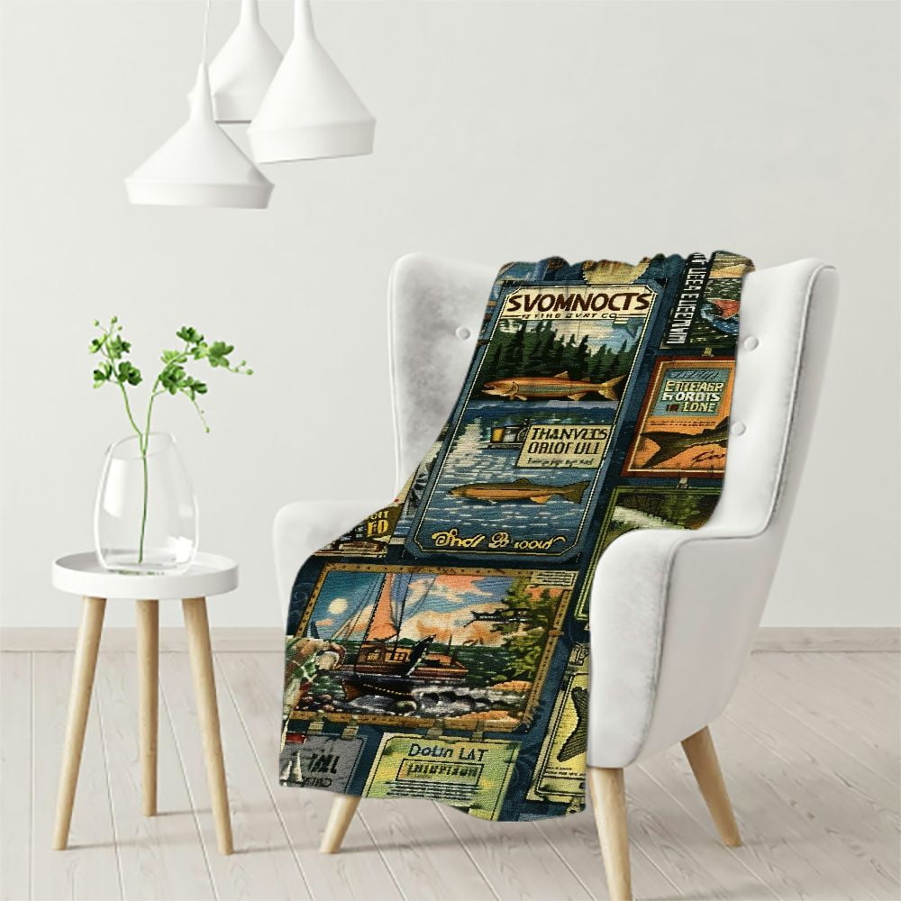 Ulloord Fish Blanket Bass Fishing Throw Blankets Gifts for Men Boy Dad