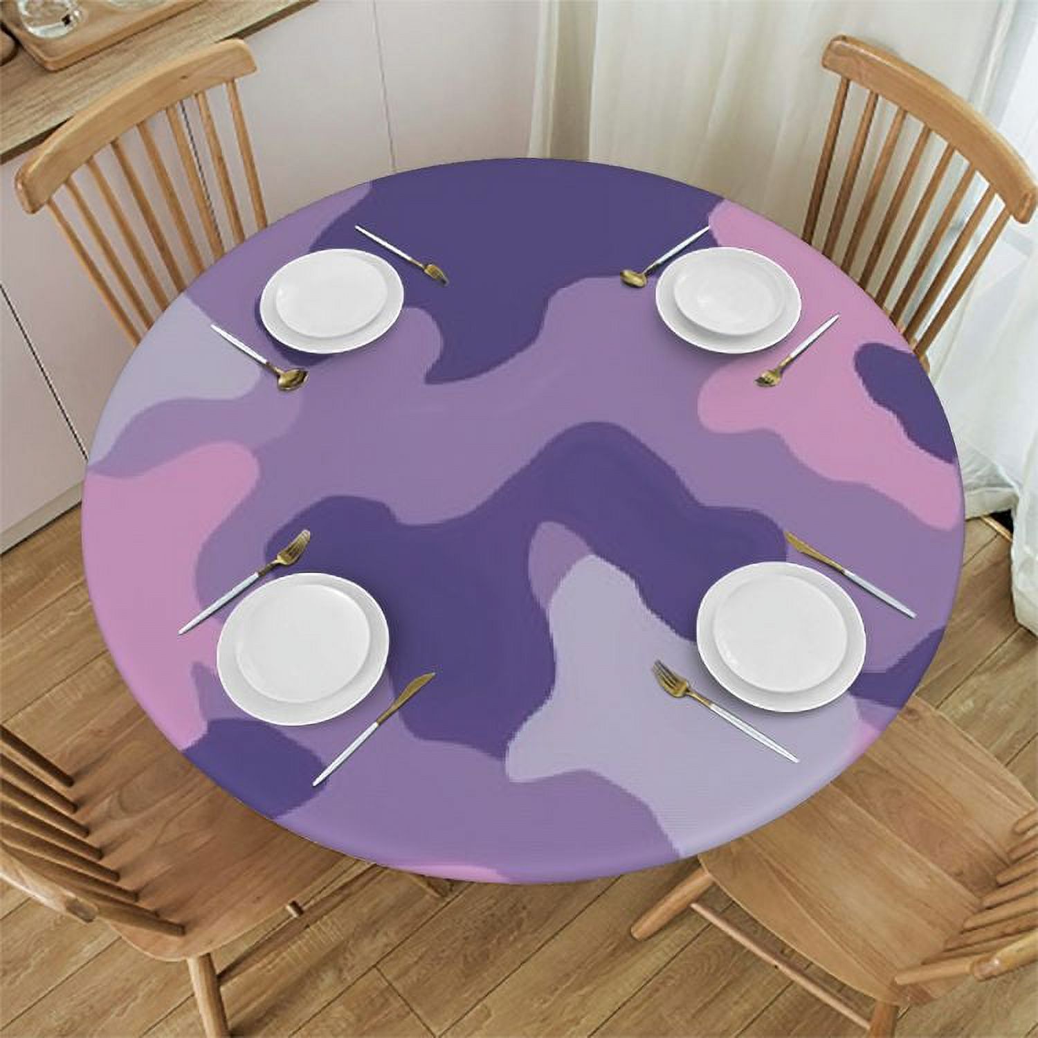 Ulloord Fitted Table Round Cover Elastic Edged Tablecloth,Modern Purple