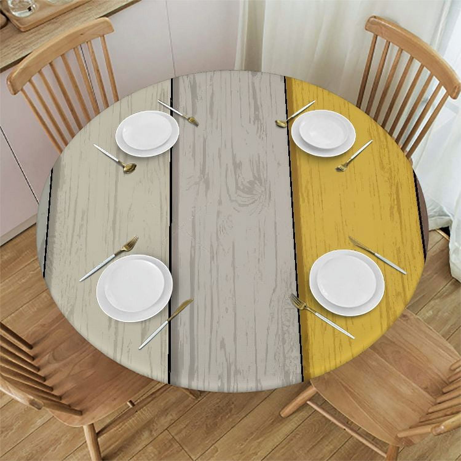 Ulloord Fitted Tablecloth for Round Table,Farmhouse Yellow Plank Gray ...