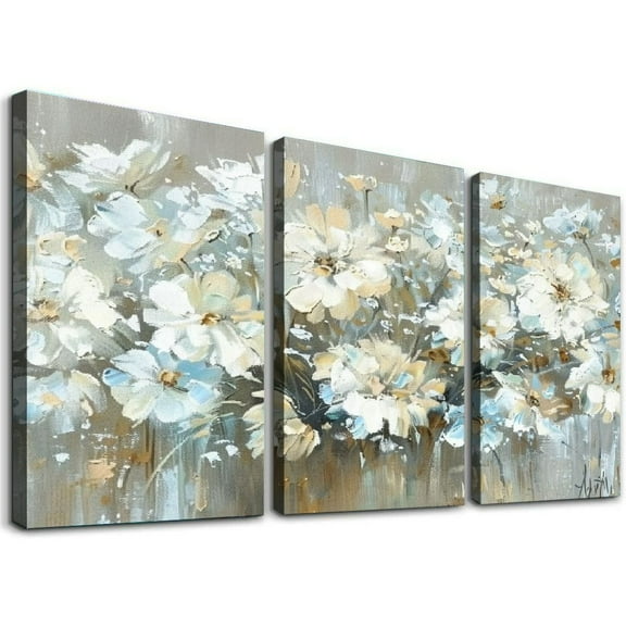 Ulloord Flower Art-Flower Oil Painting on Canvas Brown and White Daisies Hand Painted Copy Abstract Wall Art Living Room Bedroom Dining Aesthetic Space