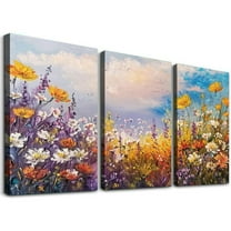Ulloord Flowers Wall Art Canvas Colorful 3d Textured Landscape Painting, Yellow Floral Artwork Large Framed for Living Room Bedroom Bathroom Home Decor