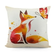 Ulloord Fox Throw Pillow Covers, Vintage Watercolor Butterfly Fox Throw Pillow Cover  Couch Pillow Covers, Pillow Decorative for Sofa Home Living Room Bedroom