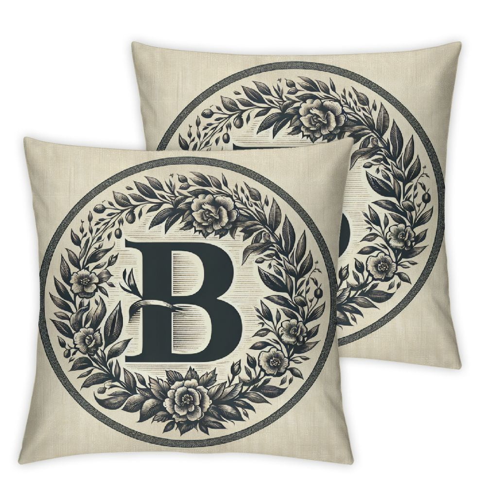 Ulloord Letters Pillow Case Floral Wreath Monogram Letter B Throw