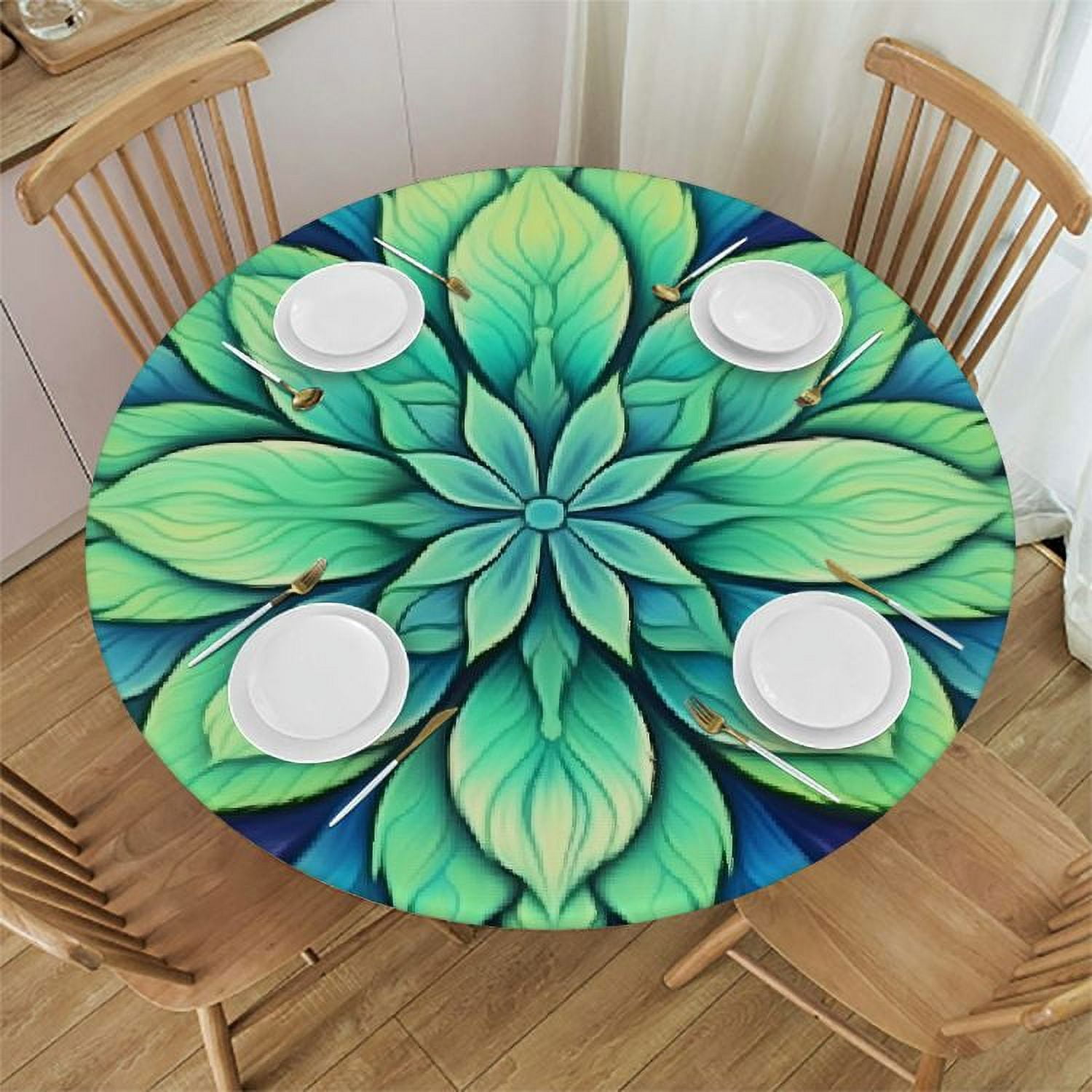 Ulloord Mandala Print Round Fitted Tablecloth with Elastic Edge Fitted
