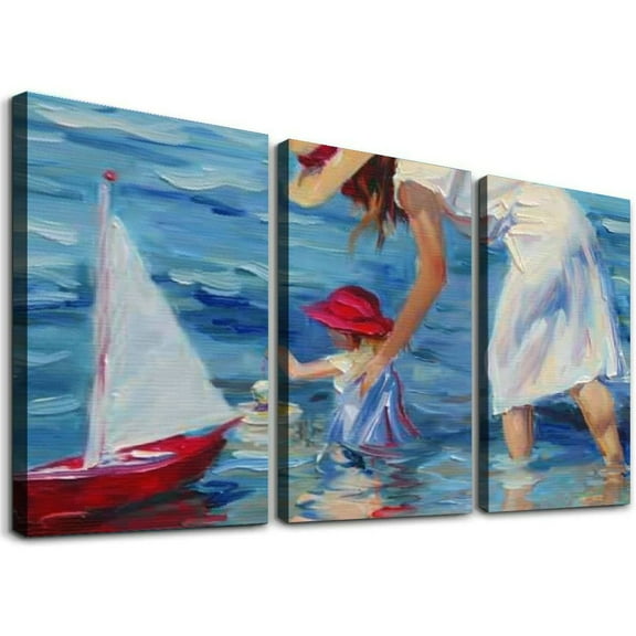 Ulloord Mother and Kids Wall Art Baby Beach Bath Wall Art Famous Artist Impressionist Painting Canvas Art Poster and Wall Art Picture Print Modern Family Bedroom Decor