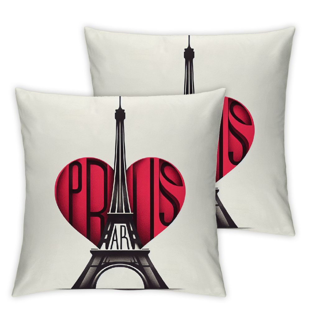 Ulloord Pillow Cover Urban Eiffel Tower Landmark Heart Symbol Shooting