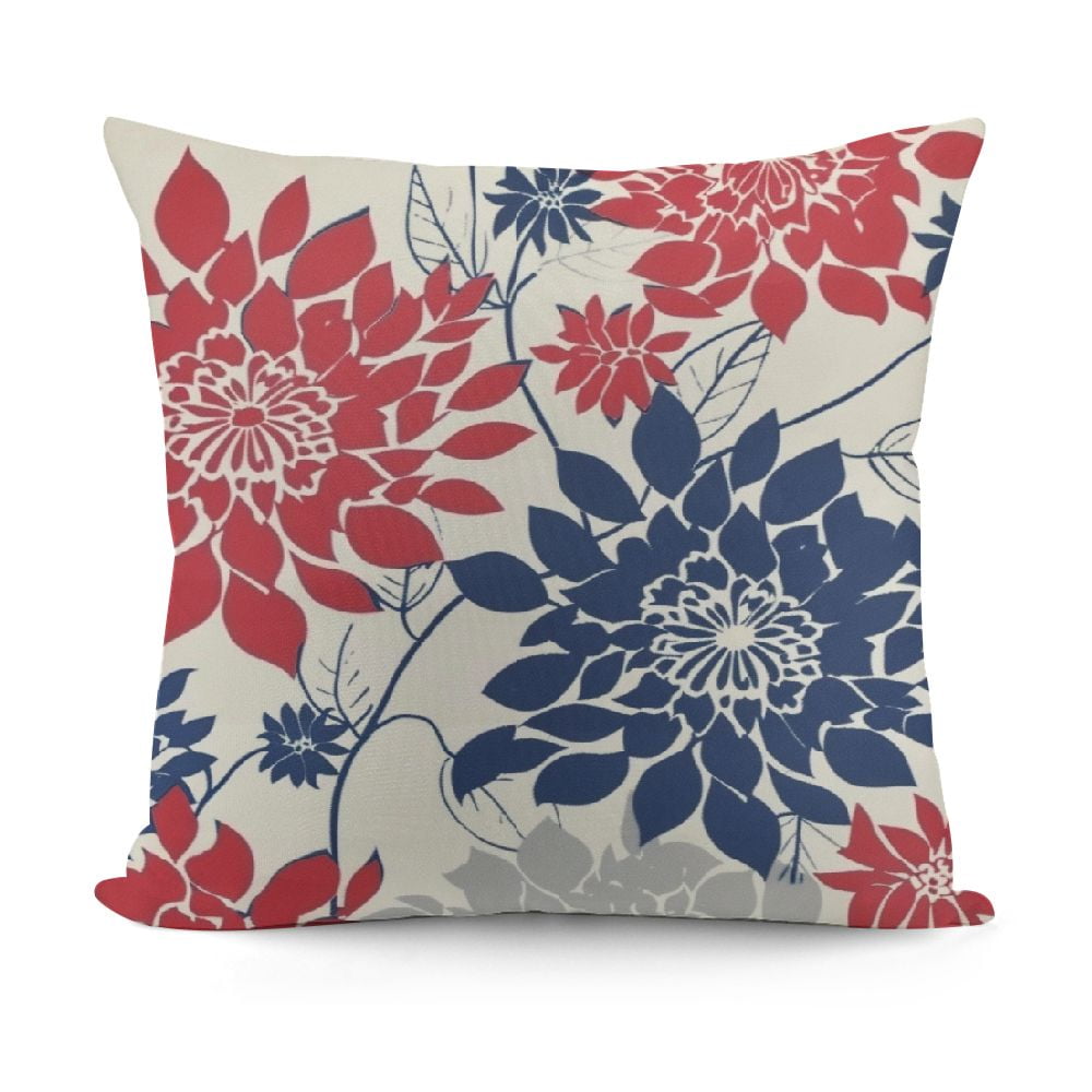 Ulloord Pillow Covers Inch Blue Red Dahlia Flower Print Throw Pillow Covers Outdoor Decor Linen
