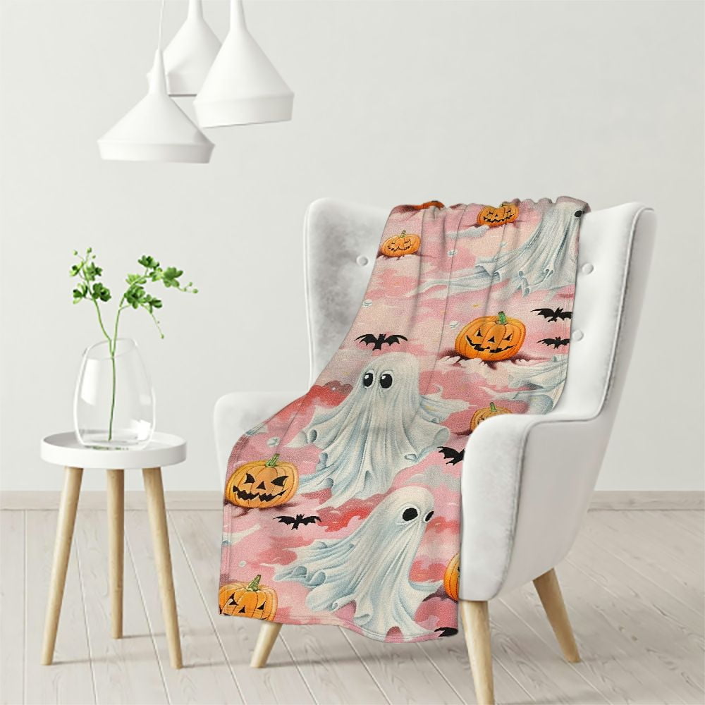Ulloord Pink Halloween Throw Blankets, Cartoon Ghosts Pumpkin Soft