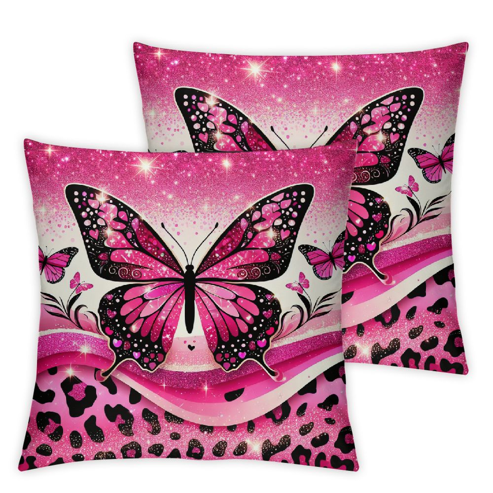 Ulloord Pink Leopard Print Pillow Covers Wind Cheetah Skin Sequin Print