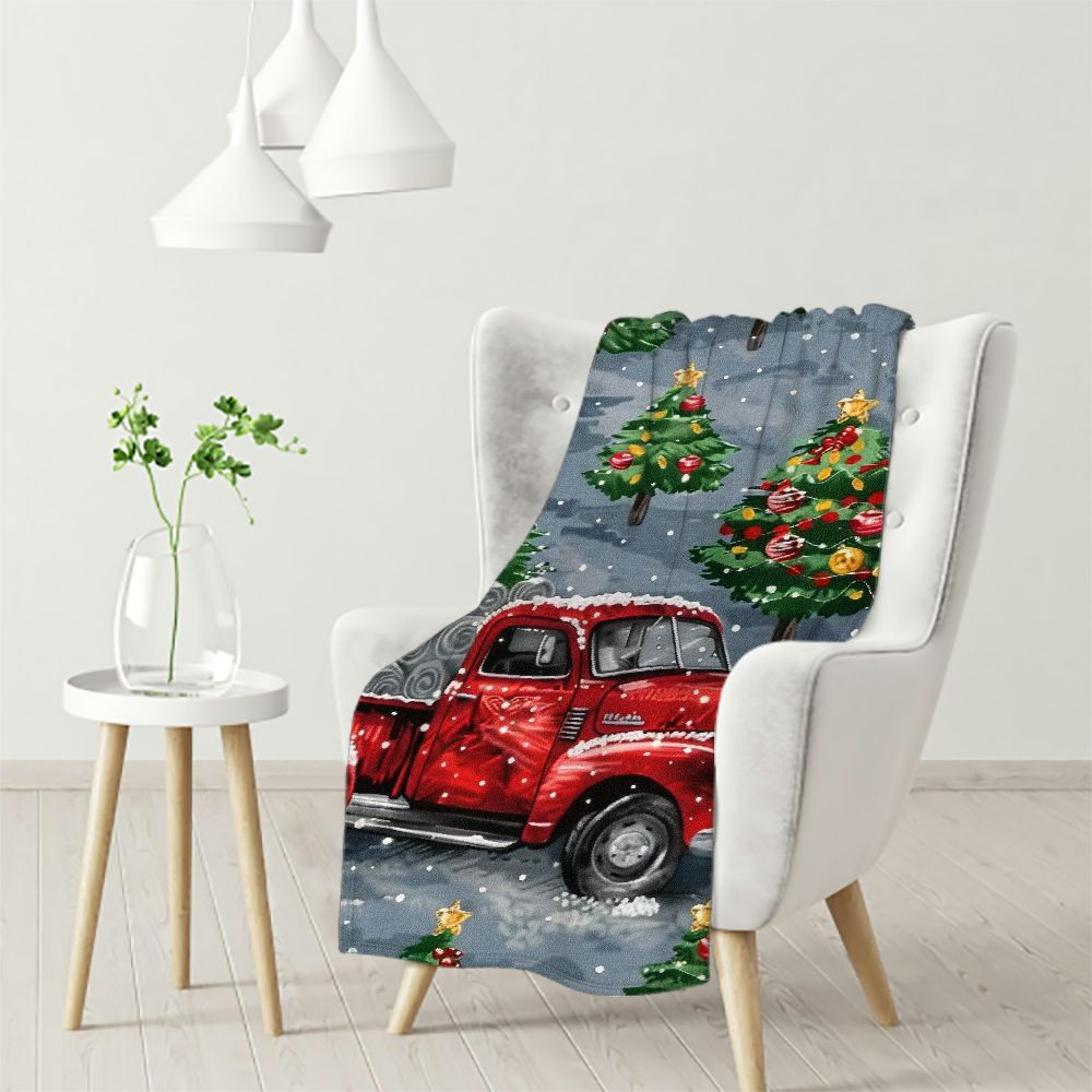 Ulloord Red Truck Christmas Throw Blankets, Merry Christmas Tree Soft