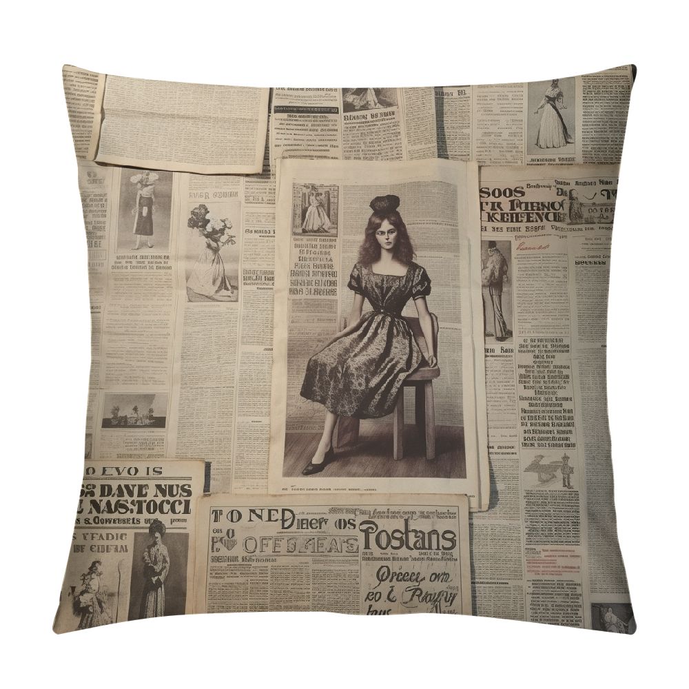 Ulloord Retro Throw Pillow Cushion Cover, Vintage French Newspaper