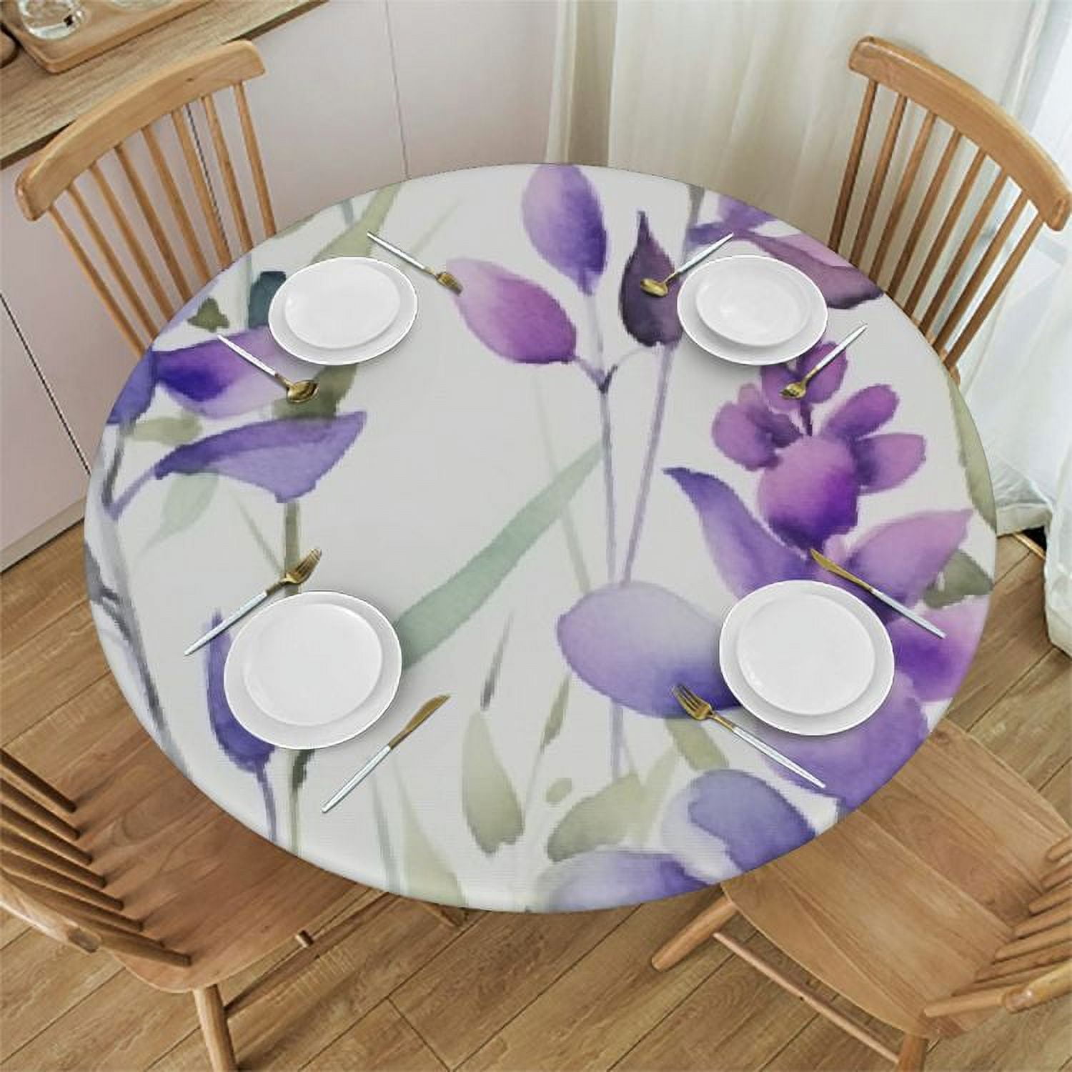 UIUPRO Eucalyptus Leaves 60 Inch Round Tablecloth,White Rose Flowers Circle Table