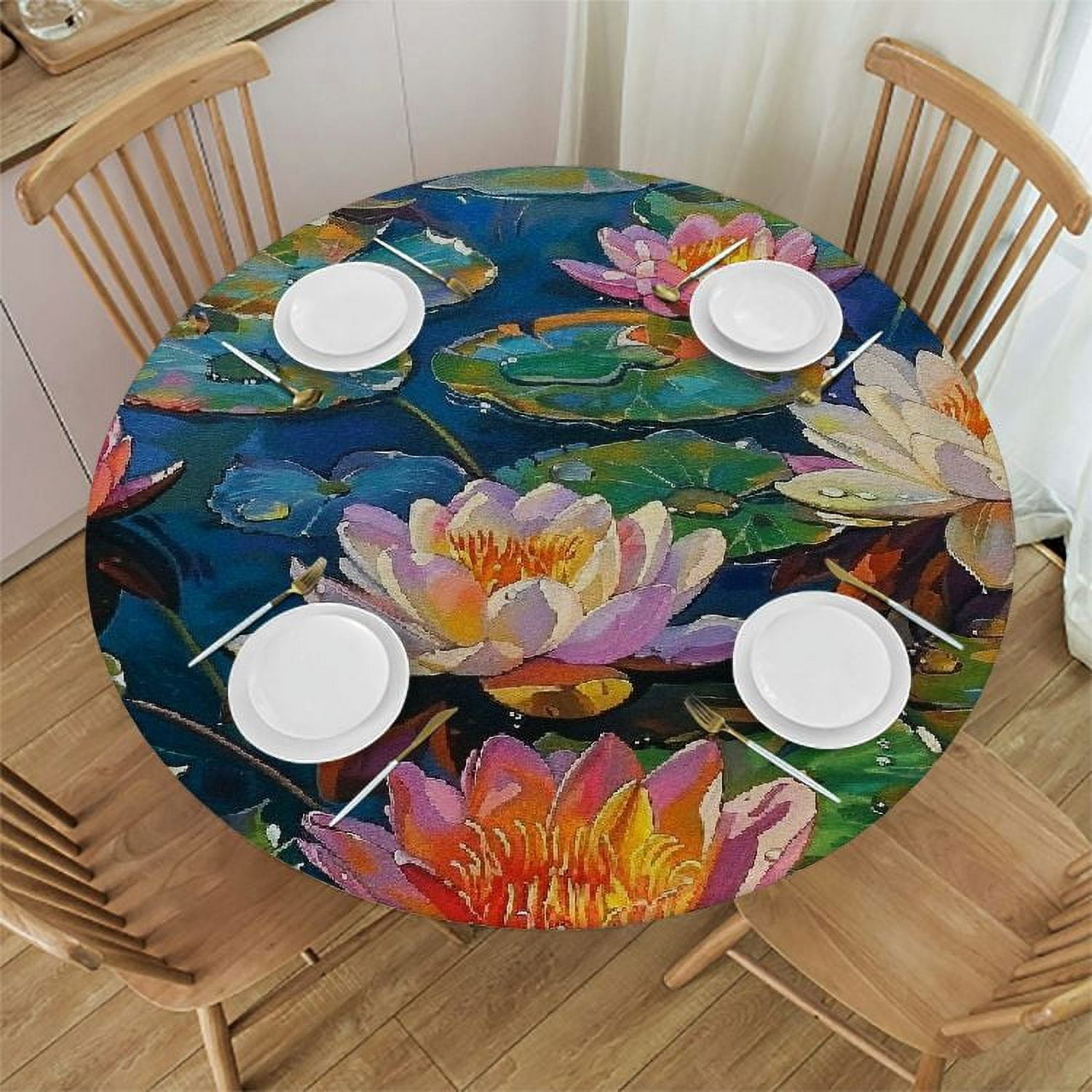Round Fitted Tablecloth With Easter Eggs Print - Waterproof, Elastic Edge, Fits 24.2" To 28.1" Diameter 3 thumbnail image