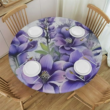 Ulloord Round Table Cover, Table Cloth Round Fitted Tablecloth with Elastic Edged for Parties Outdoors, Purple Lavender and