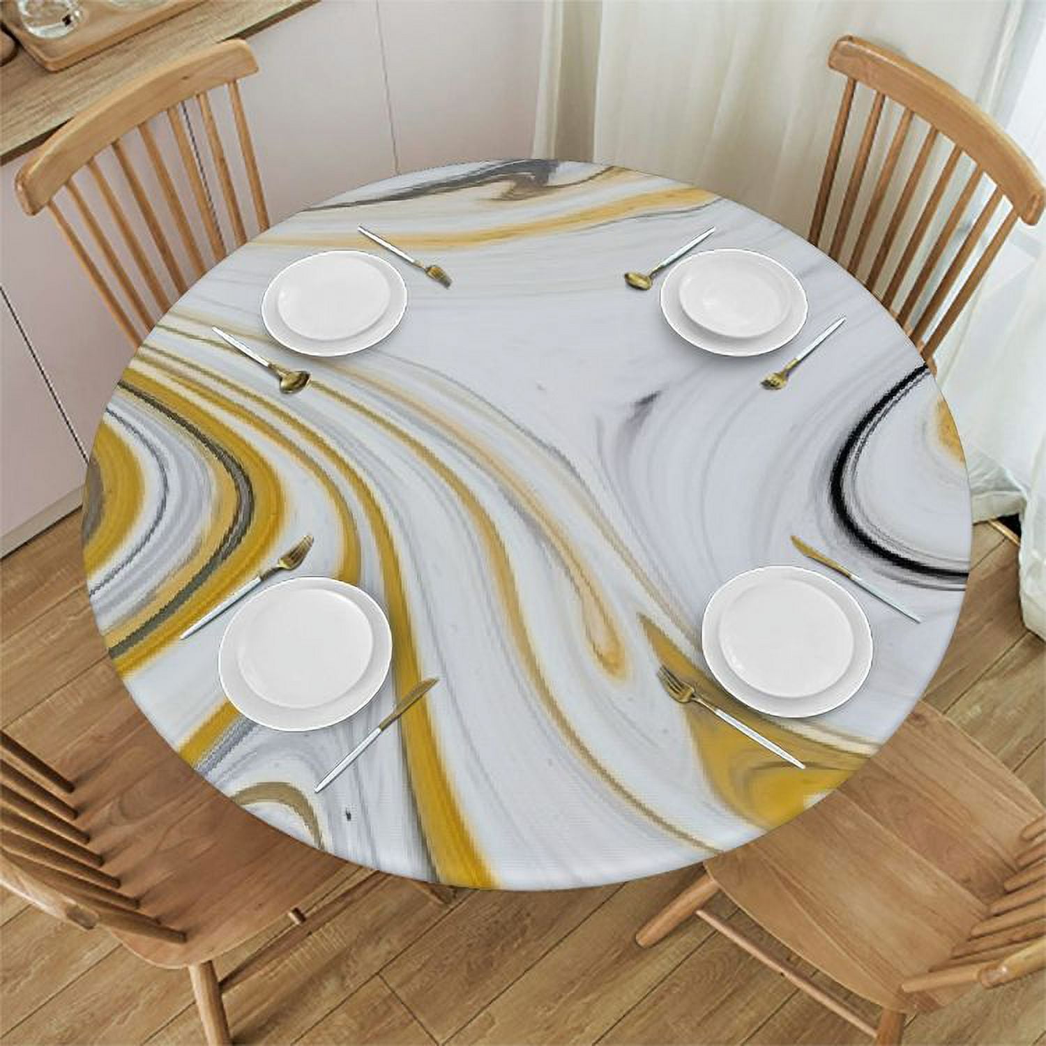 Ulloord Round Vinyl Fitted Tablecloth with Elastic Edge Plastic Round