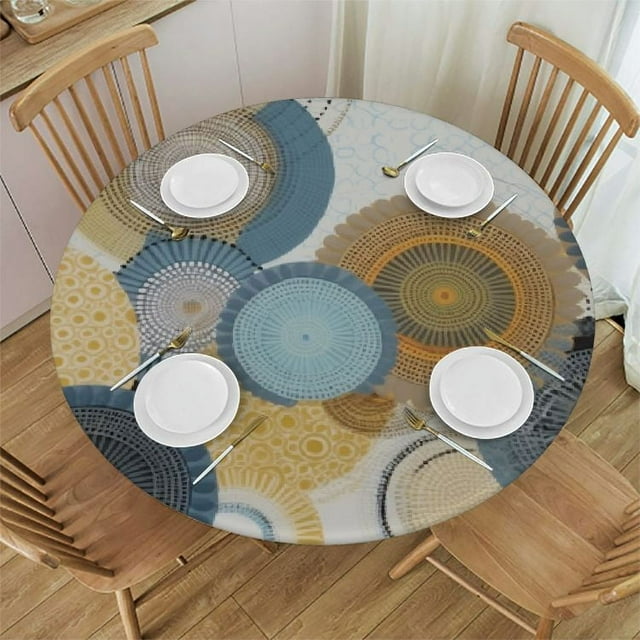 Ulloord Round Vinyl Fitted Tablecloth Waterproof Oilcloth Elasticized