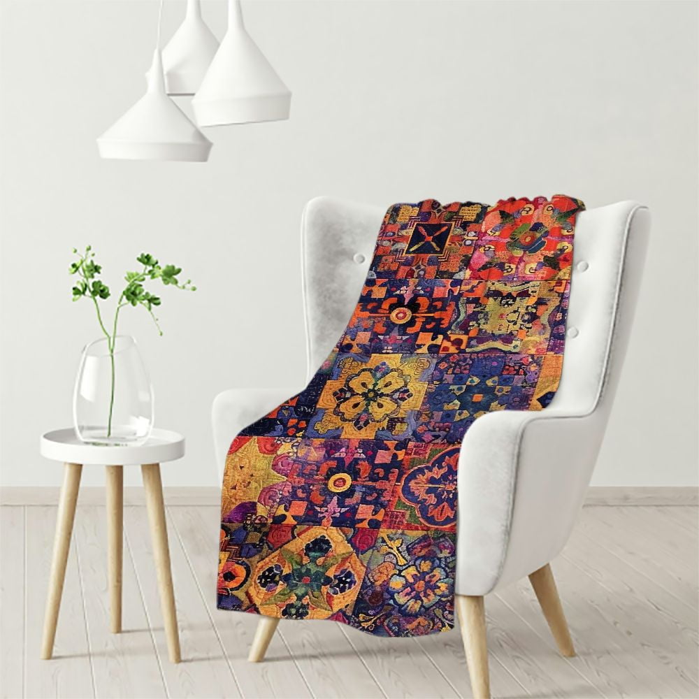 Ulloord Spanish Throw Blanket, Azulejo Moroccan Tiles in Vibrant