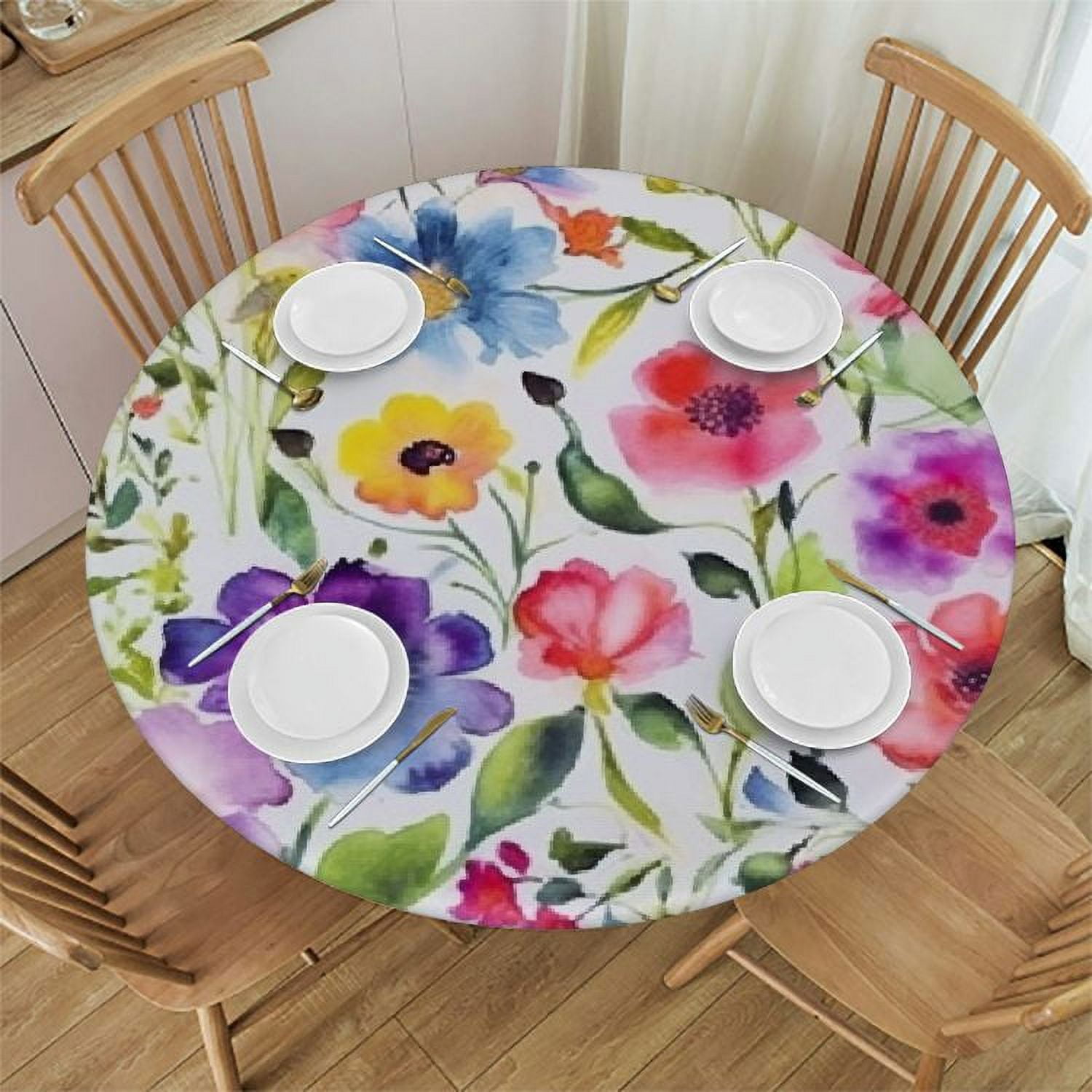 Ulloord Spring Floral Round Fitted Tablecloth with Elastic Edge Floral