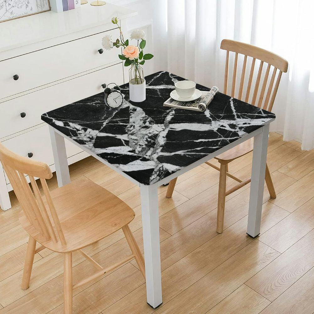 Ulloord Square Tablecloth with Elastic Edge, Marble Print Fitted Table