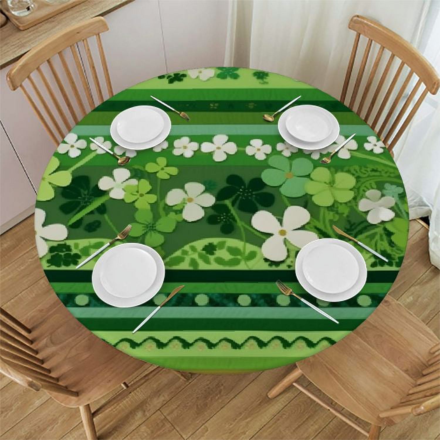 Ulloord St.Patrick's Day Stripe Round Tablecloth with Elastic Edge