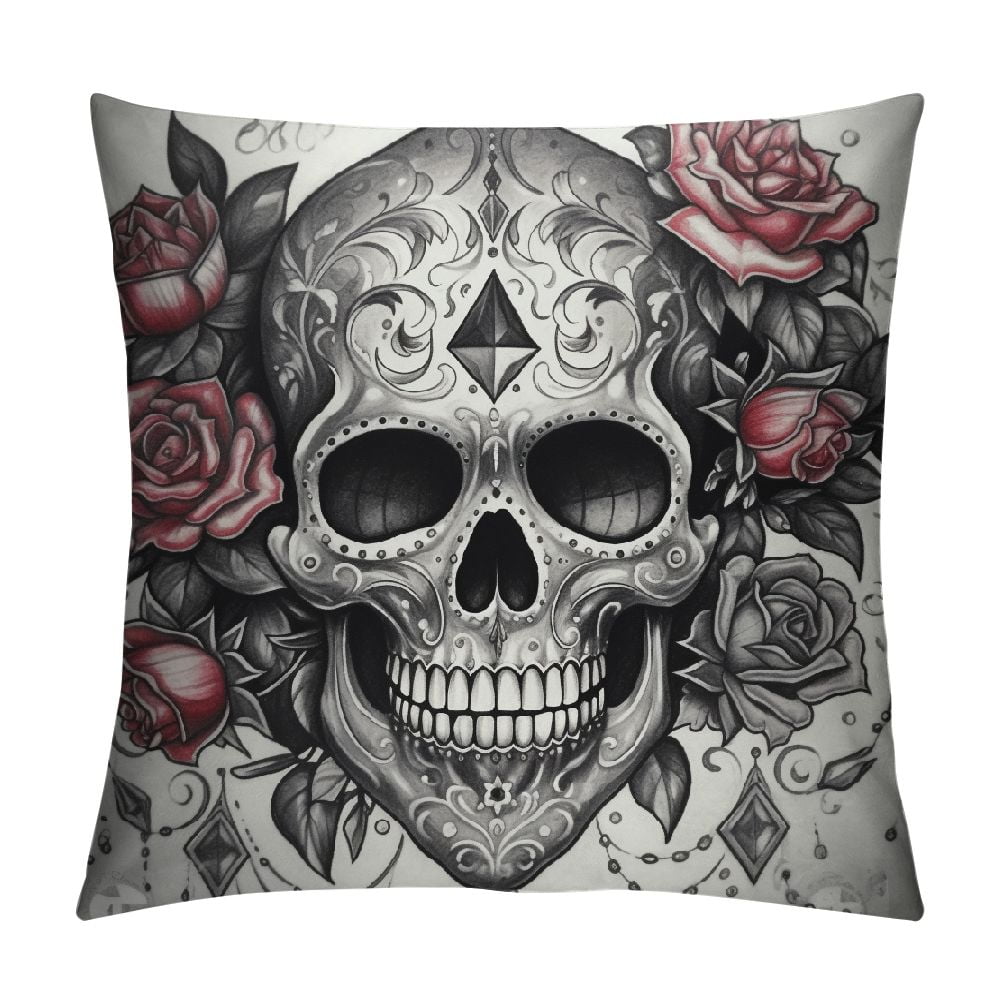 Ulloord Sugar Skull Throw Pillow Cushion Cover, Monochrome Skull with ...