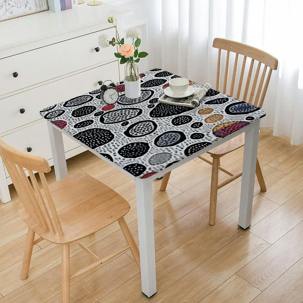 Ulloord Table Cover Square, Black and White Striped Dots with Abstract ...