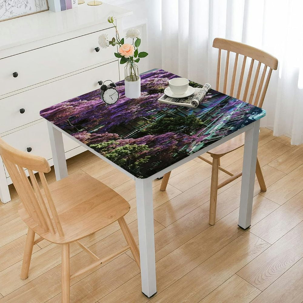 Ulloord Table Cover Square, Purple Trees by Lake Romantic Spring Nature