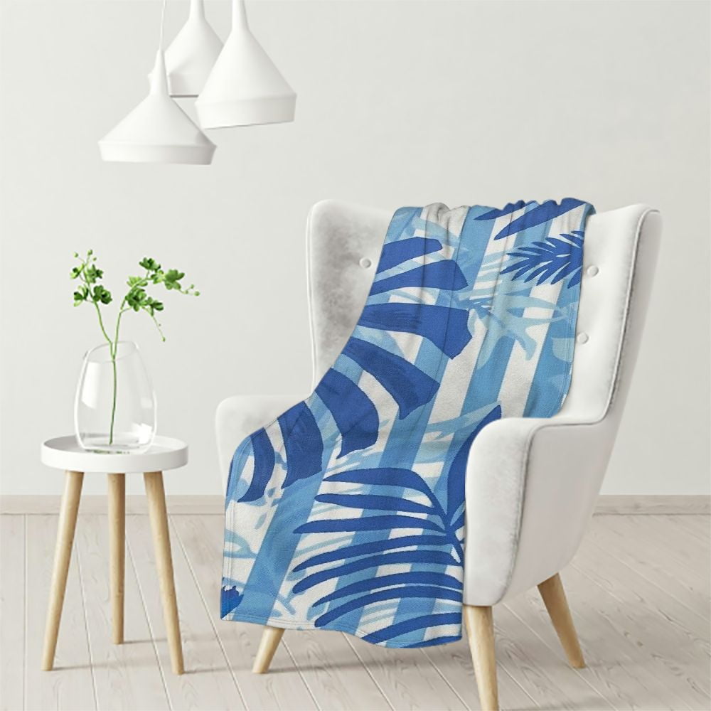 Ulloord Throw Blankets Navy Blue Tropical Leaves on Striped Blankets ...