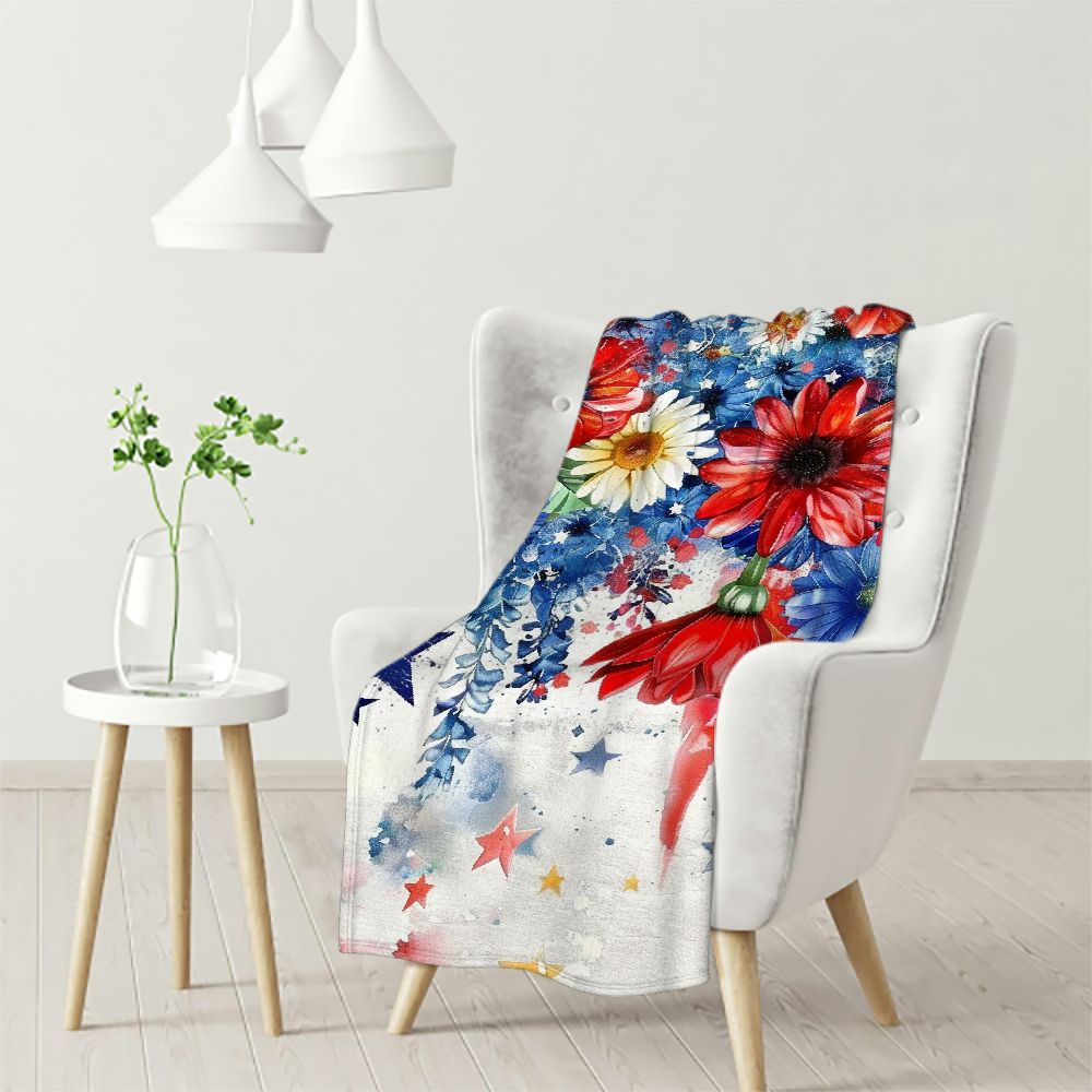 Ulloord Throw Blankets, Patriotic Poppy Flowers Stars Soft Fleece Blanket Decorative for Home