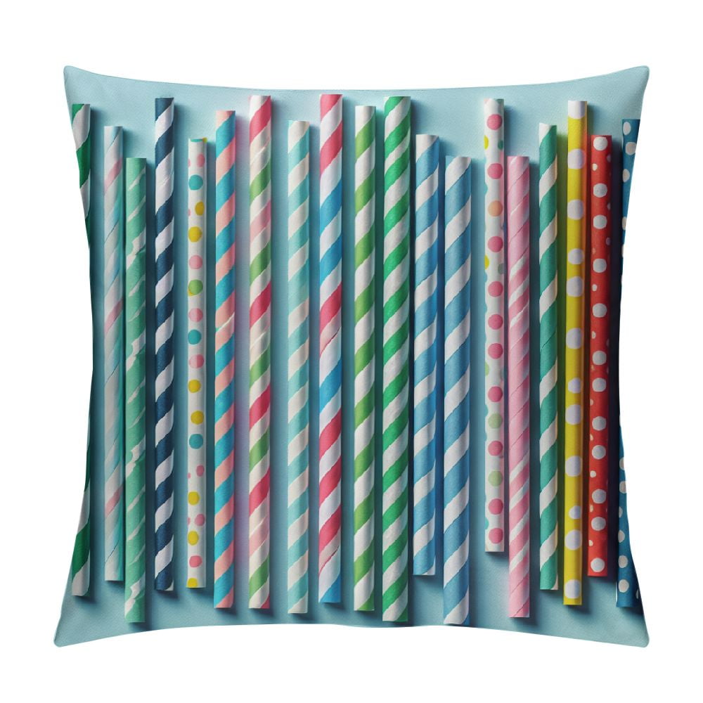 Ulloord Throw Pillow Covers Colorful Straws Summer Light Blue with