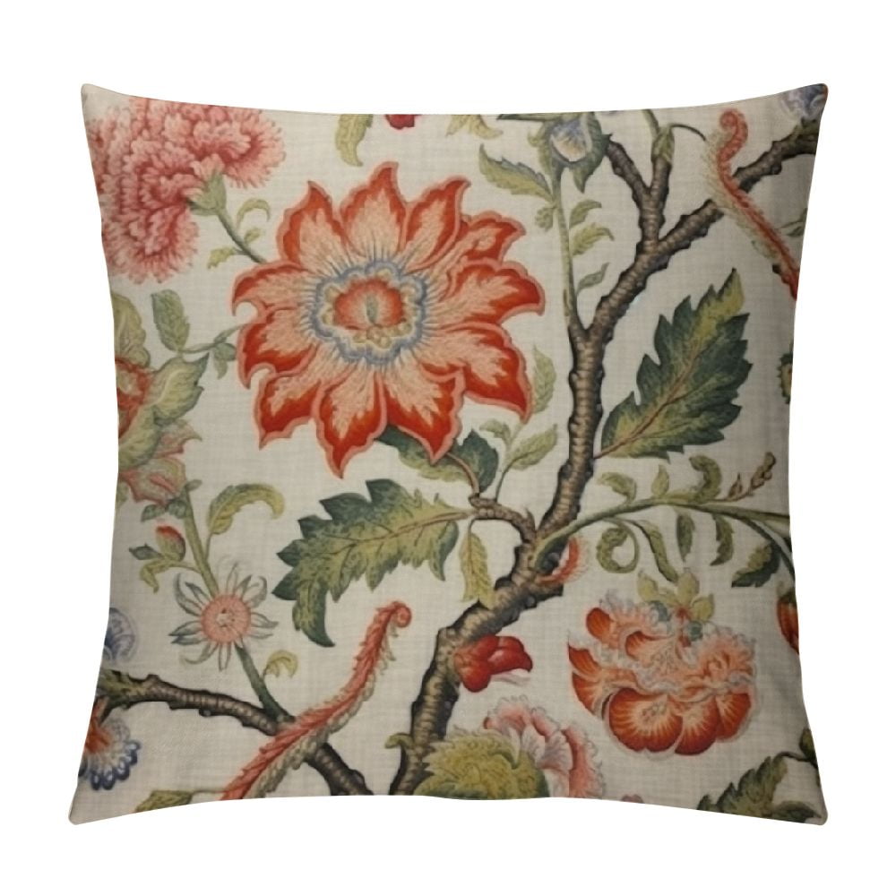 Ulloord Throw Pillows Covers Floral Red Jacobean Pillow Cover Jacobean ...