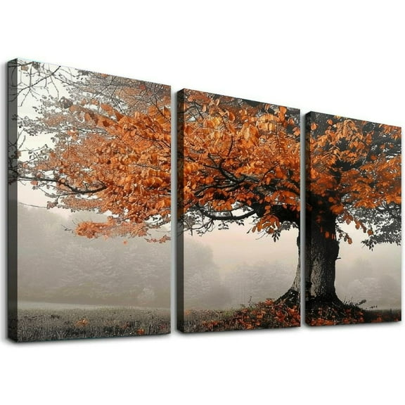 Ulloord Tree Canvas Print Wall Art Dark Orange Autumn Park Nature Wilderness Photography Modern Art Rustic Fall Scenic Picture for Living Room, Bedroom, Office