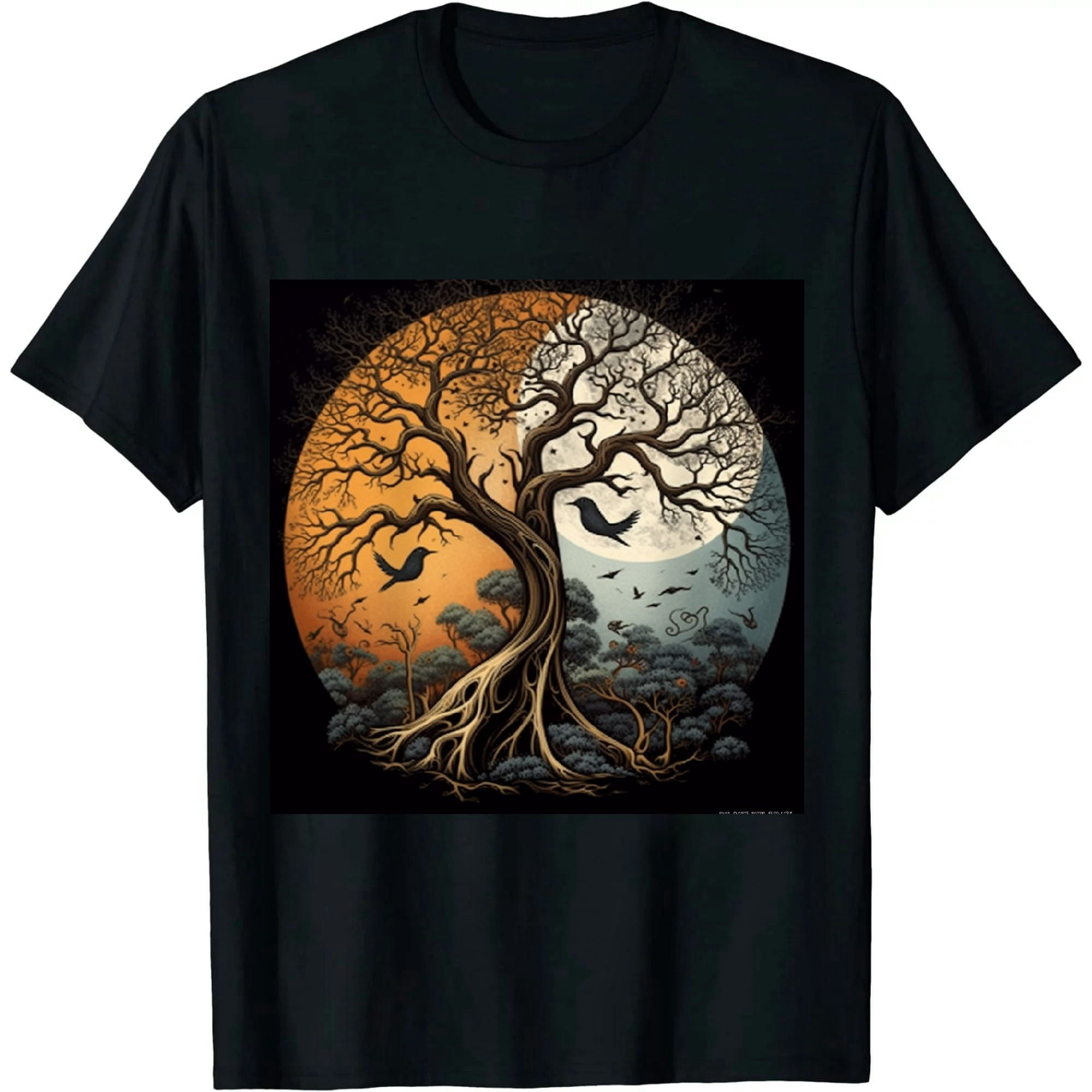 Stonewash Tree of Life Spiral Cotton T-shirt Yellow