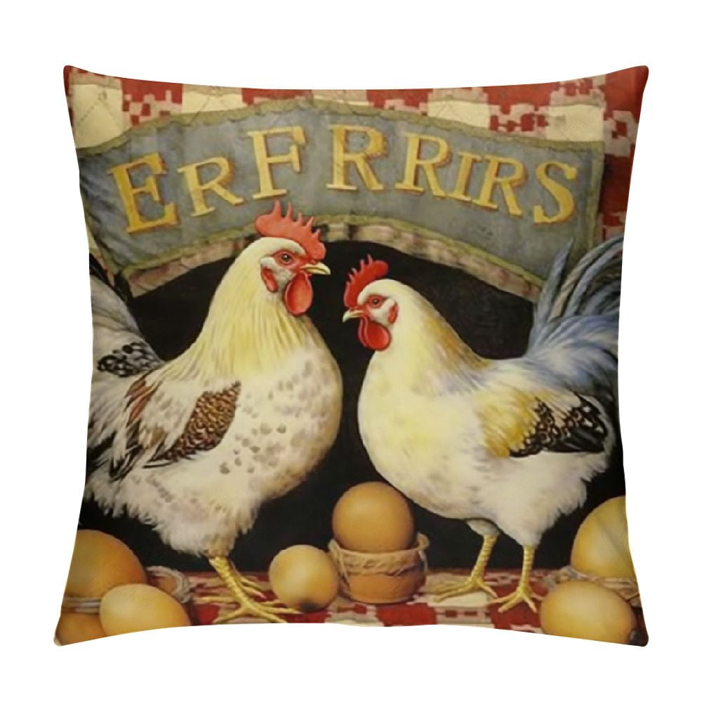 Vintage Easter Eggs Floral Pillow Cover 18x18 Inch – Cotton Linen Cushion Case, Zipper Closure, Decor
