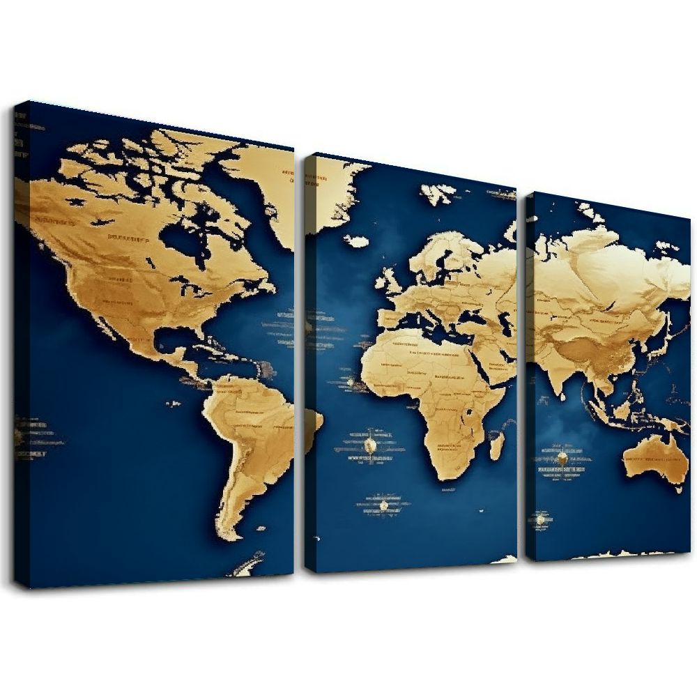 Ulloord Wall Art blue map of the world Painting Ready to Hang Large