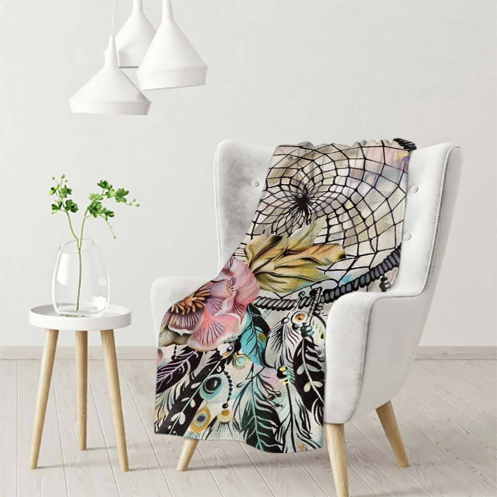 Ulloord White Sherpa Fleece Moon Dreamcatcher Throw Blanket Deer Antler