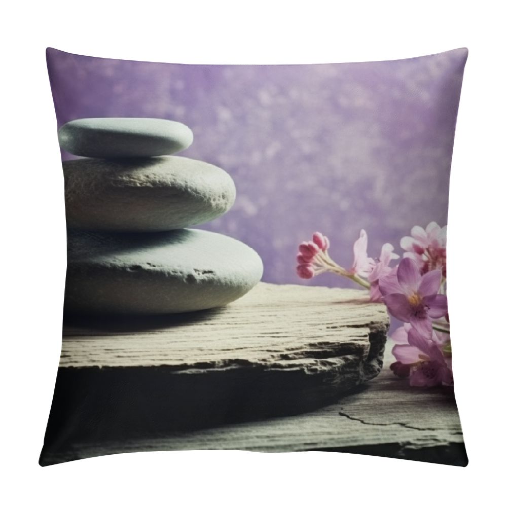 Ulloord Zen Basalt Stones Pillow Cover 18"x18",Indoor Massage Stone