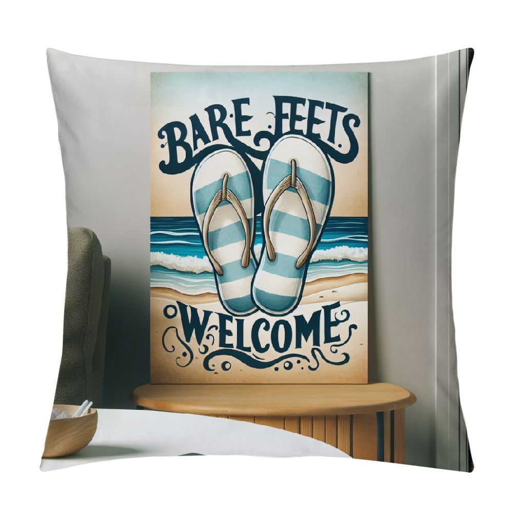 Ulloord Coastal Decor Throw Pillow Covers Ocean Beach Theme FlipFlops Pillow Cover Bare