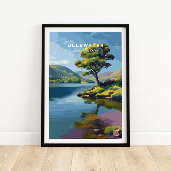 Ullswater Lake Reflection Print Nature Landscape Art Solitary Tree Poster Matte Paper Calm