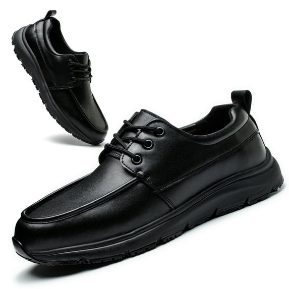 ulogu Men's Slip Resistant Shoes, Waterproof Oilproof Lightweight Non Slip Shoes for Men, Chef Restaurant Work Shoes (Men Size 7, Black)
